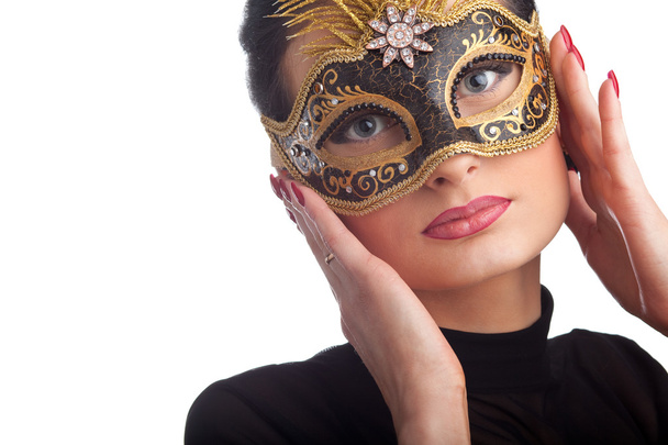 Mulher bonita usando máscara de carnaval
 - Foto, Imagem