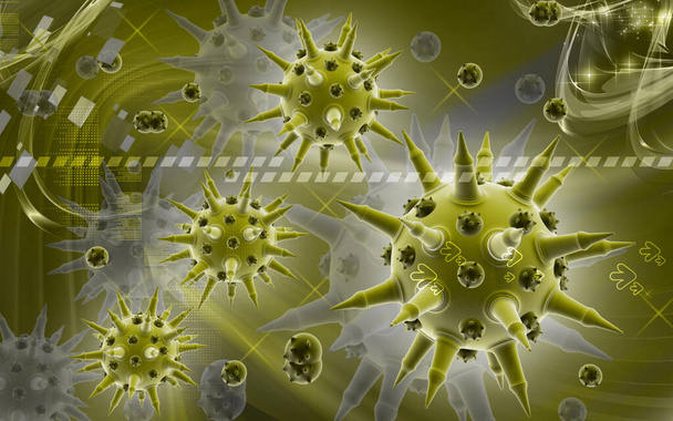 Digital illustration of  Flu virus in colour  background 	 - Photo, Image