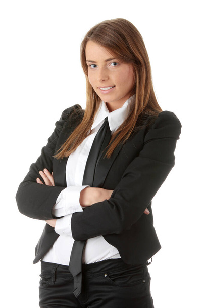 Young caucasian businesswoman isolated on white background - Zdjęcie, obraz