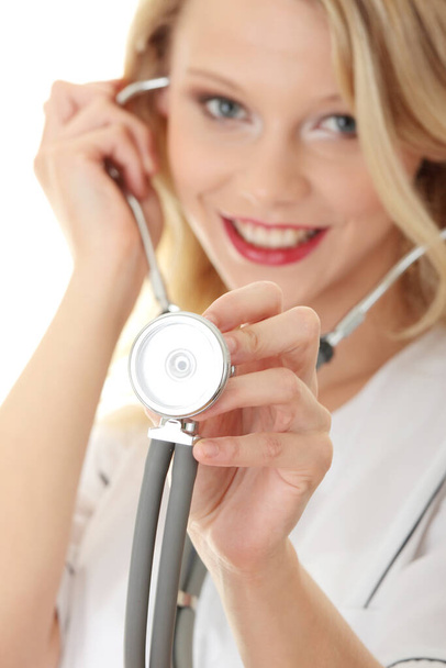 Female doctor with stethoscope, isolated on white  - Foto, Imagem