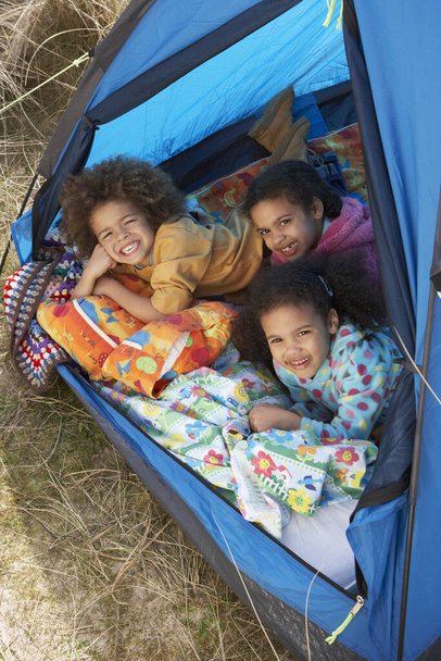 Children Having Fun Inside Tent On Camping Holiday - Fotó, kép
