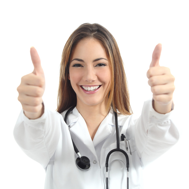 Beautiful female doctor with both thumbs up - Φωτογραφία, εικόνα