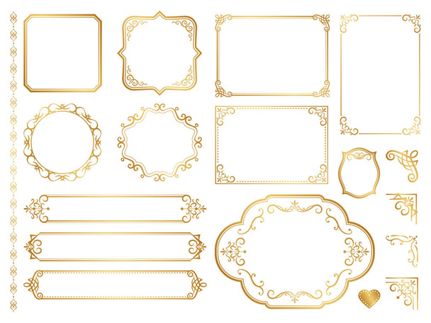 Golden ornate frames and scroll elements. - Wektor, obraz