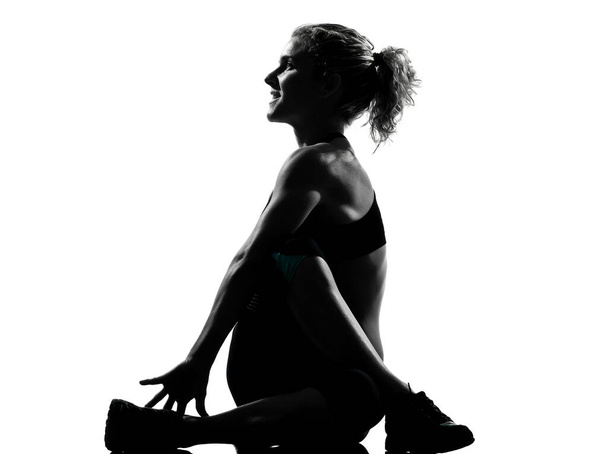 one woman exercising workout fitness aerobic exercise posture on studio isolated white background - Fotografie, Obrázek