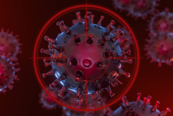 Rozproszone wirusy koronowe z celem, renderowanie 3D - Zdjęcie, obraz