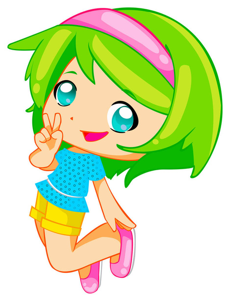 a digitally illustrated cute and colorful girl - Photo, Image