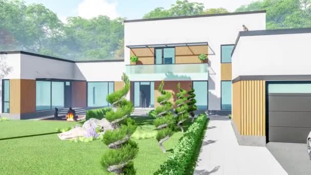 3d illustration of a Modern country mansion, in spring in sunny weather - Footage, Video
