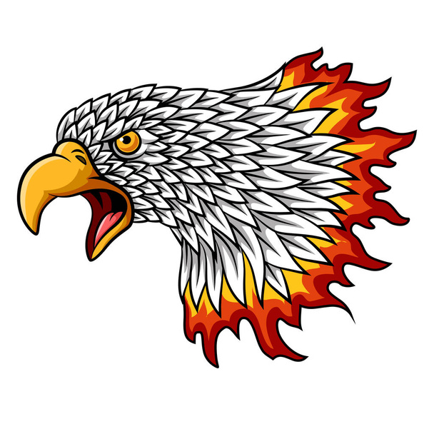 Mascote de cabeça de águia de desenhos animados com chamas
 - Vetor, Imagem