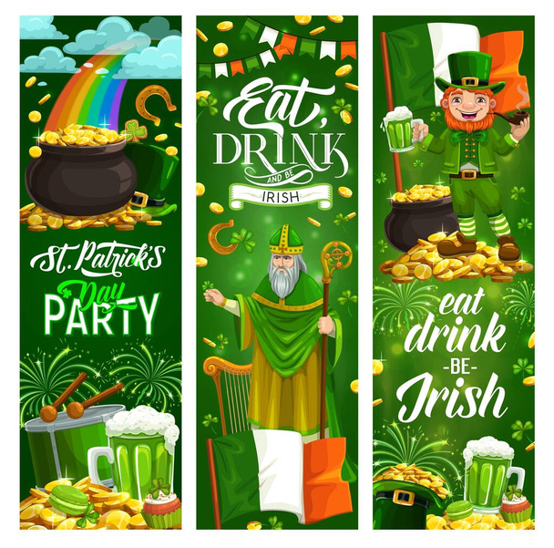 Happy St. Patrick day symbols. Food, drinks, music - Vector, Image