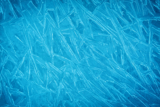 Background of blue cold winter ice. Texture of frozen surface. F - 写真・画像