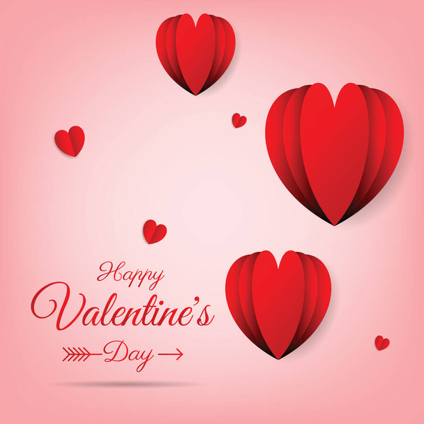 Happy valentines day vector design with paper cut red heart shape.Vector illustration.  - Vector, Image
