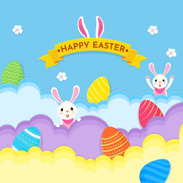Happy Easter Celebration Concept with Cartoon Bunnies, Printed E - Vetor, Imagem