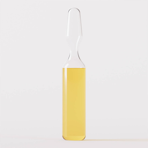Transparent glass ampoule. Ampoule with medicine on a white background. 3D rendering. - Φωτογραφία, εικόνα