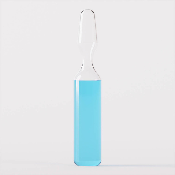 Transparent glass ampoule. Ampoule with medicine on a white background. 3D rendering. - Photo, image