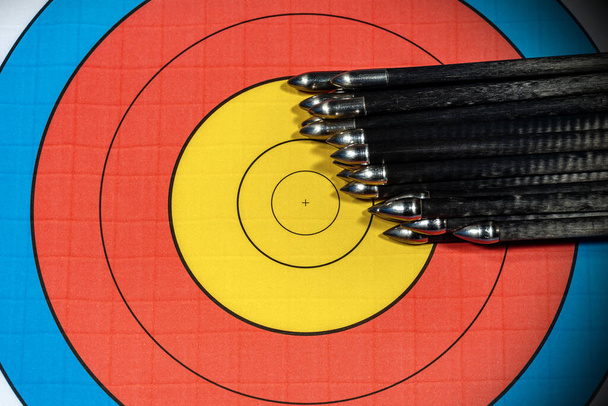 Target with large group of arrows - Archery Sport - Photo, Image