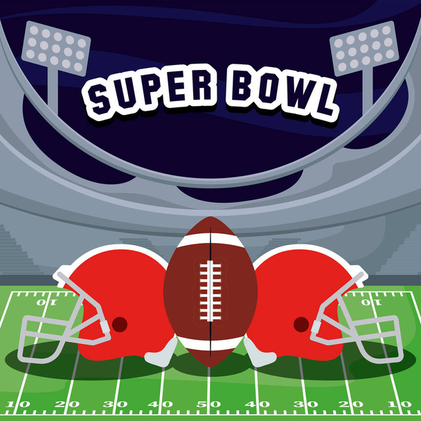 Super Bowl cascos y bola sobre diseño de vectores de campo
 - Vector, Imagen