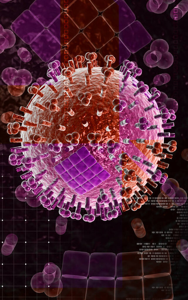 Digital  illustration  of influenza virus in   colour background  	 - Fotoğraf, Görsel