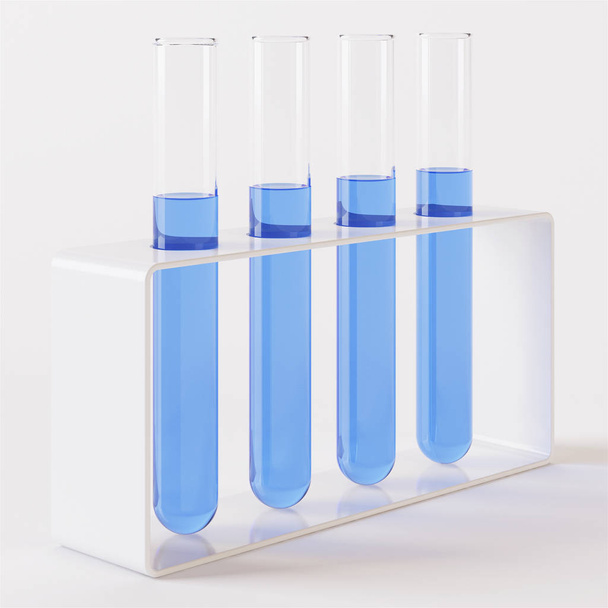 Transparent glass laboratory tube. Test tube filled with liquid on a white background. 3D rendering. - Φωτογραφία, εικόνα