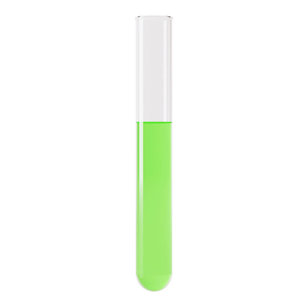 Transparent glass laboratory tube. Test tube filled with liquid on a white background. 3D rendering. - Photo, Image