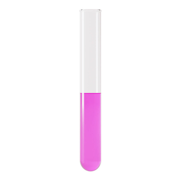 Transparent glass laboratory tube. Test tube filled with liquid on a white background. 3D rendering. - 写真・画像