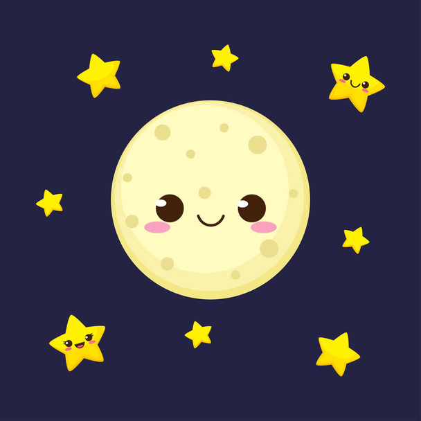 Cute moon and stars characters - ベクター画像