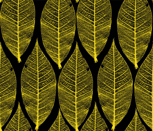 Seamless pattern with yellow autumn leaves on a black background. - Vektör, Görsel