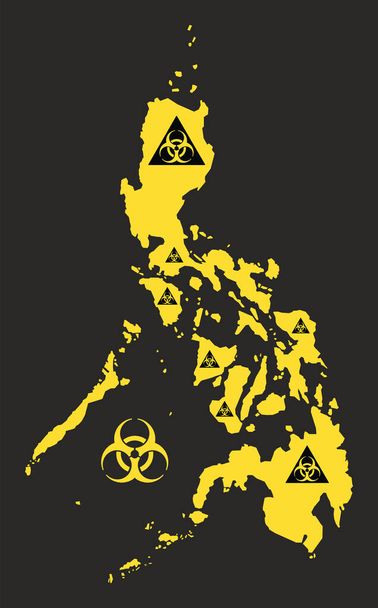 Philippines map with biohazard virus sign illustration in black  - Vector, Image
