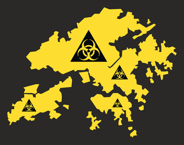 Карта Гонконга с иллюстрацией знака вируса-биохазарца черным по белому
 - Вектор,изображение