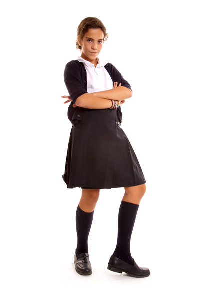 Angry school girl in dressed in uniform - Zdjęcie, obraz