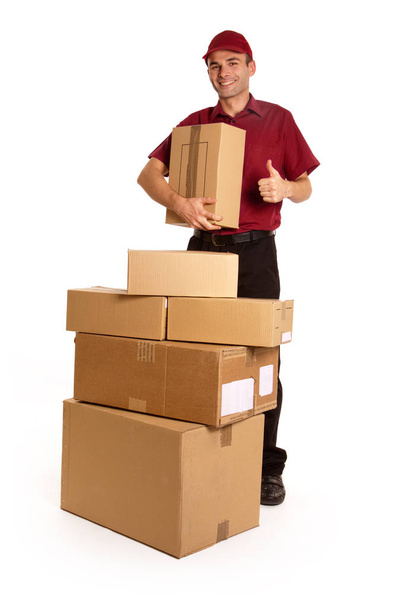 delivery man delivering parcel isolated on white background - Foto, Imagem
