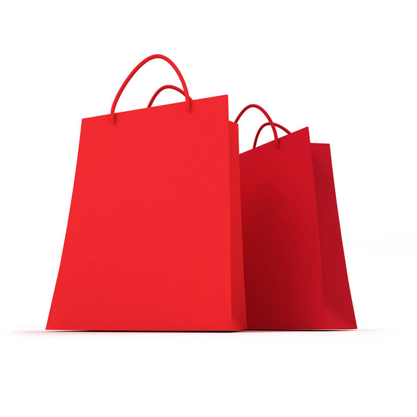 3D rendering of two red shopping bags against a white background - Фото, изображение
