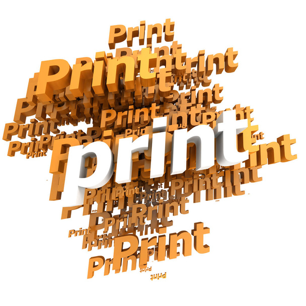 Background with the word print repeated in orange and white - Photo, image