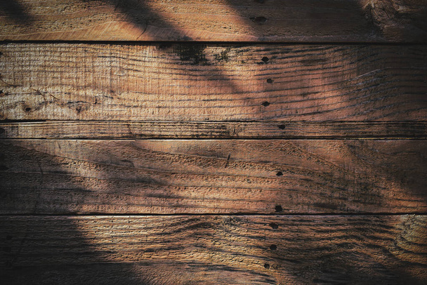 light and shadow on wood barn wall plank texture background, top view of old wooden table - Photo, Image