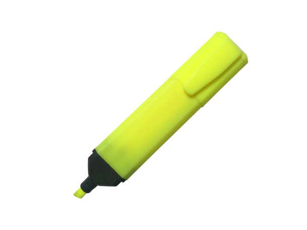 Front view of yellow highlight pen isolated on white background with clipping path for work - Photo, Image