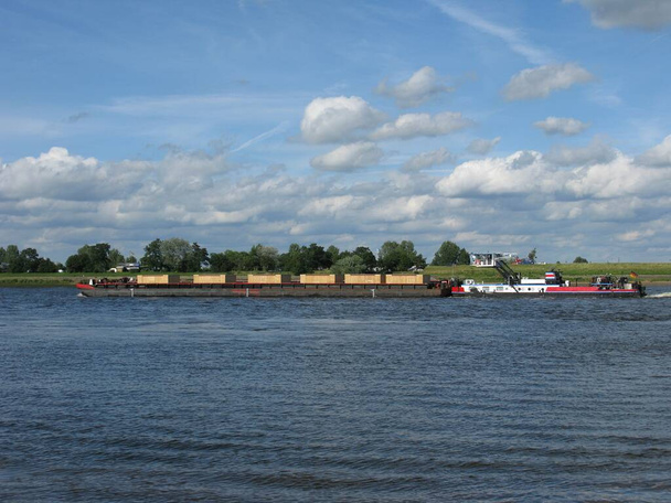 barge on the river elbe in over - Fotó, kép