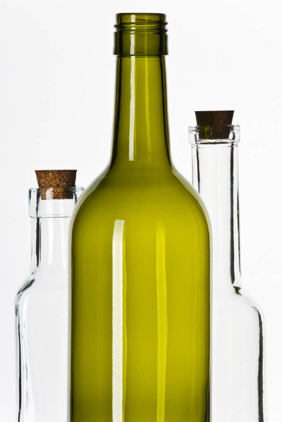 empty glass bottles with cork isolated on white background - Photo, image