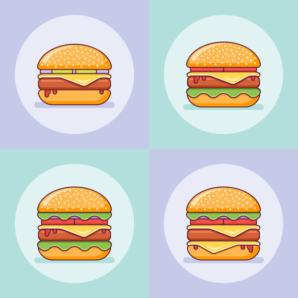 Set of burgers flat line icons. Vector illustration. - Vector, Image