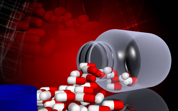 Digital illustration of capsule bottle in colour background	 - Фото, зображення