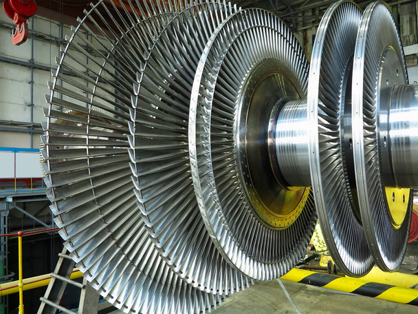 Power generator steam turbine in repair process, machinery, pipes - Photo, Image