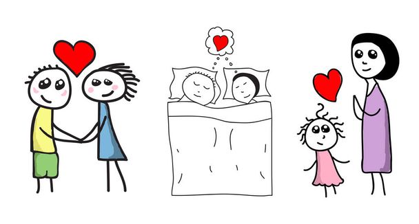 Hand drawn story of family in love - Vector, Image