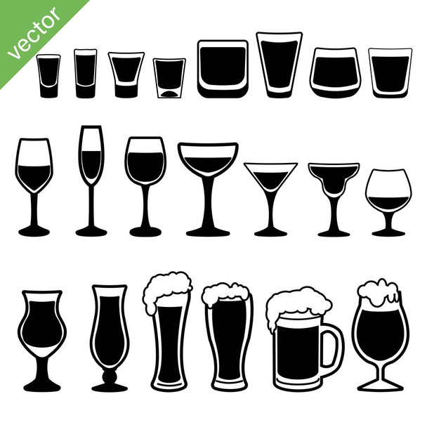 Set of different alcoholic drinks - Vector, Image