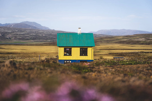 Colorful Icelandic house in the middle of nowhere - Photo, Image