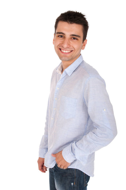 smiling young casual man posing (profile picture, isolated on white background) - Valokuva, kuva