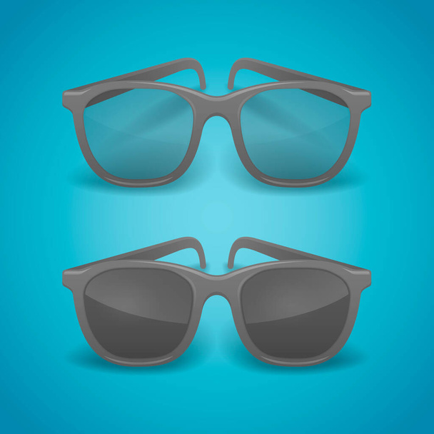 Чорні реалістичні окуляри та сонцезахисні окуляри ізольовані на синьому фоні. Векторні ілюстрації
. - Вектор, зображення