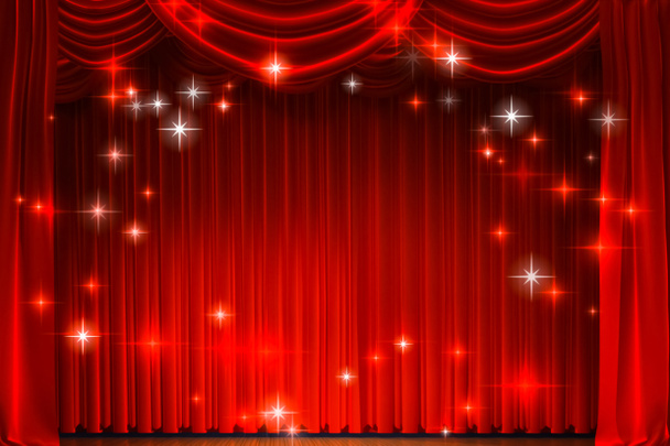 Színházi függöny és világítás a színpadon. A curta illusztrációja - Fotó, kép
