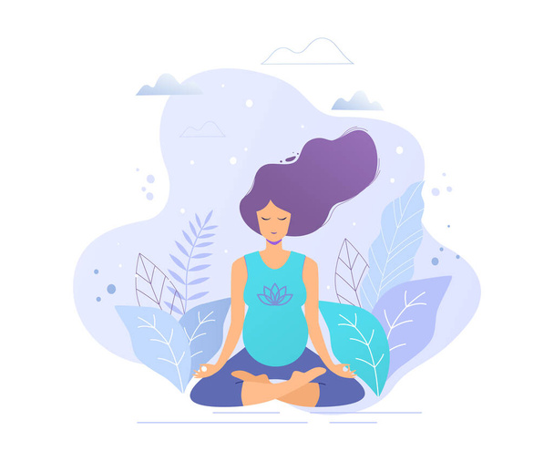 Femme enceinte pratiquant le yoga et la méditation vecteur plat illustration
 - Vecteur, image