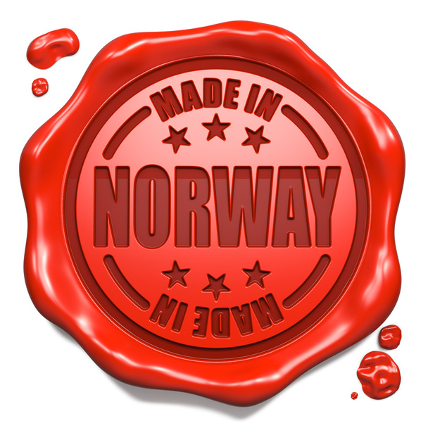 Hecho en Noruega - Sello en el sello de cera roja
. - Foto, imagen