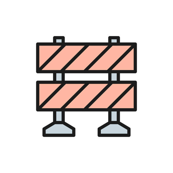Railroad barrier, roadblock flat color line icon. - Vector, Image