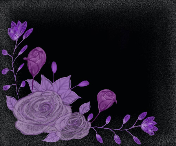 illusztráció fekete lila virágos háttér tervezés - Fotó, kép