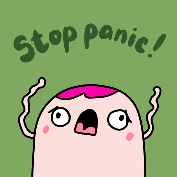 Stop panic hand drawn vector illustration with crying man lettering - Vector, Image